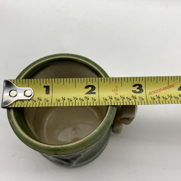 VTG Ceramic Planter Cup Vase Elephant Lucky Trunk Up Green Bamboo Asian 2 3/4”H - Picture 11 of 12